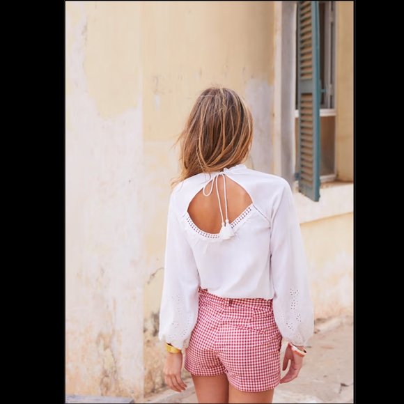 Sezane Alois Blouse Top Eyelet Embroidered White Cotton Floral - Picture 4 of 9